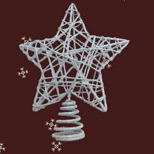 White Glitter Star Mini Tree Topper Christmas Decor Metal Spiral
